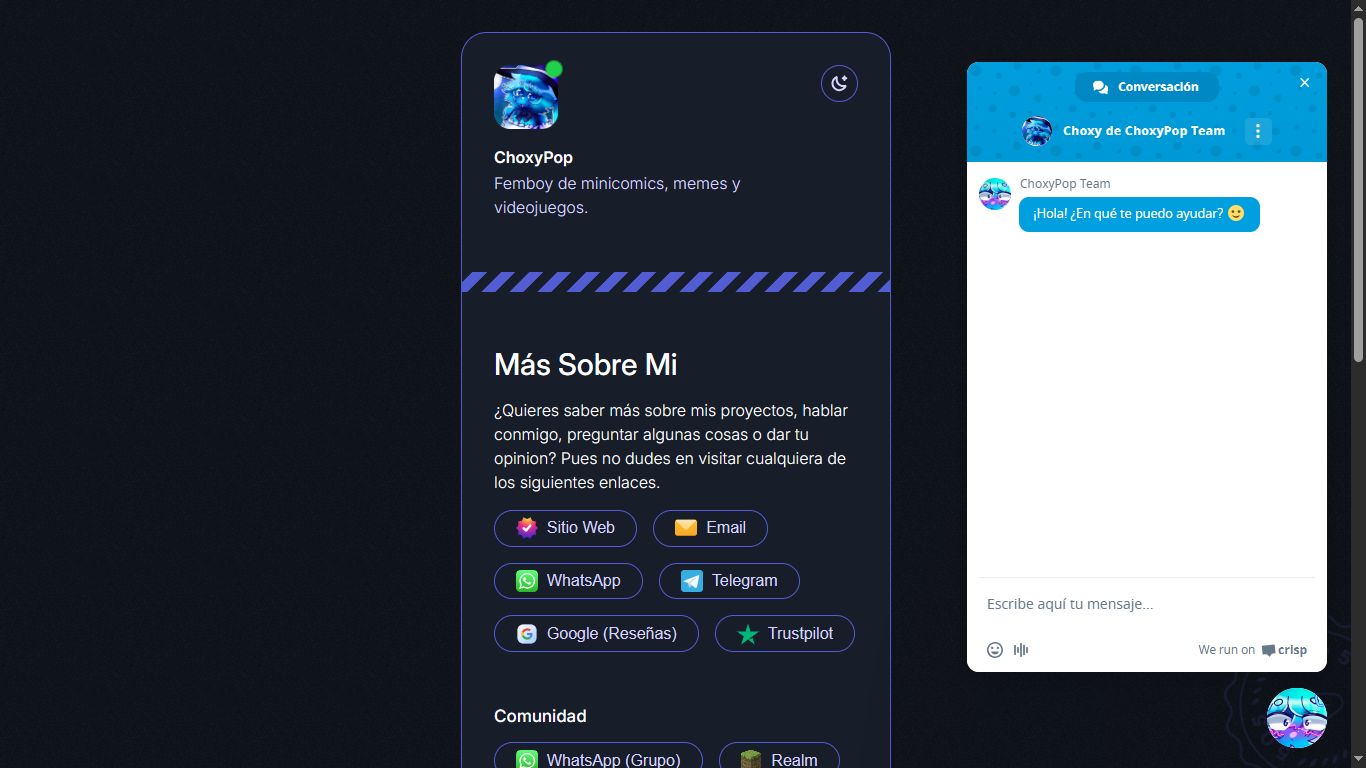 Vista previa de la página principal del linktree